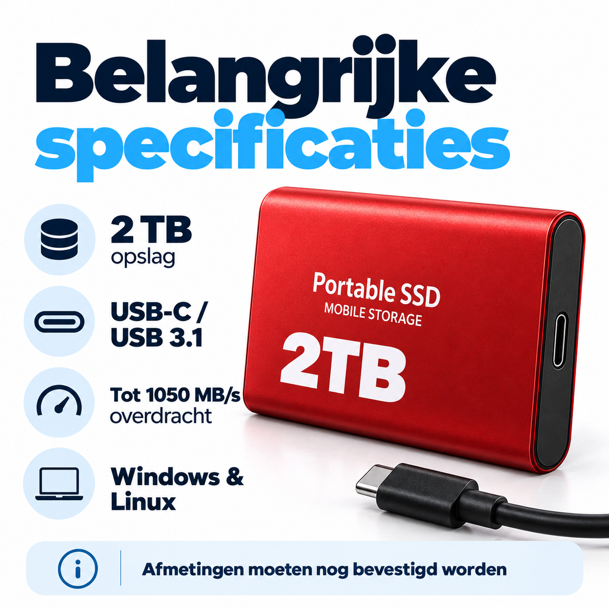 DataSprint Externe SSD 2TB voor IT & PC Support – USB-C Opslag tot 1050 MB/s