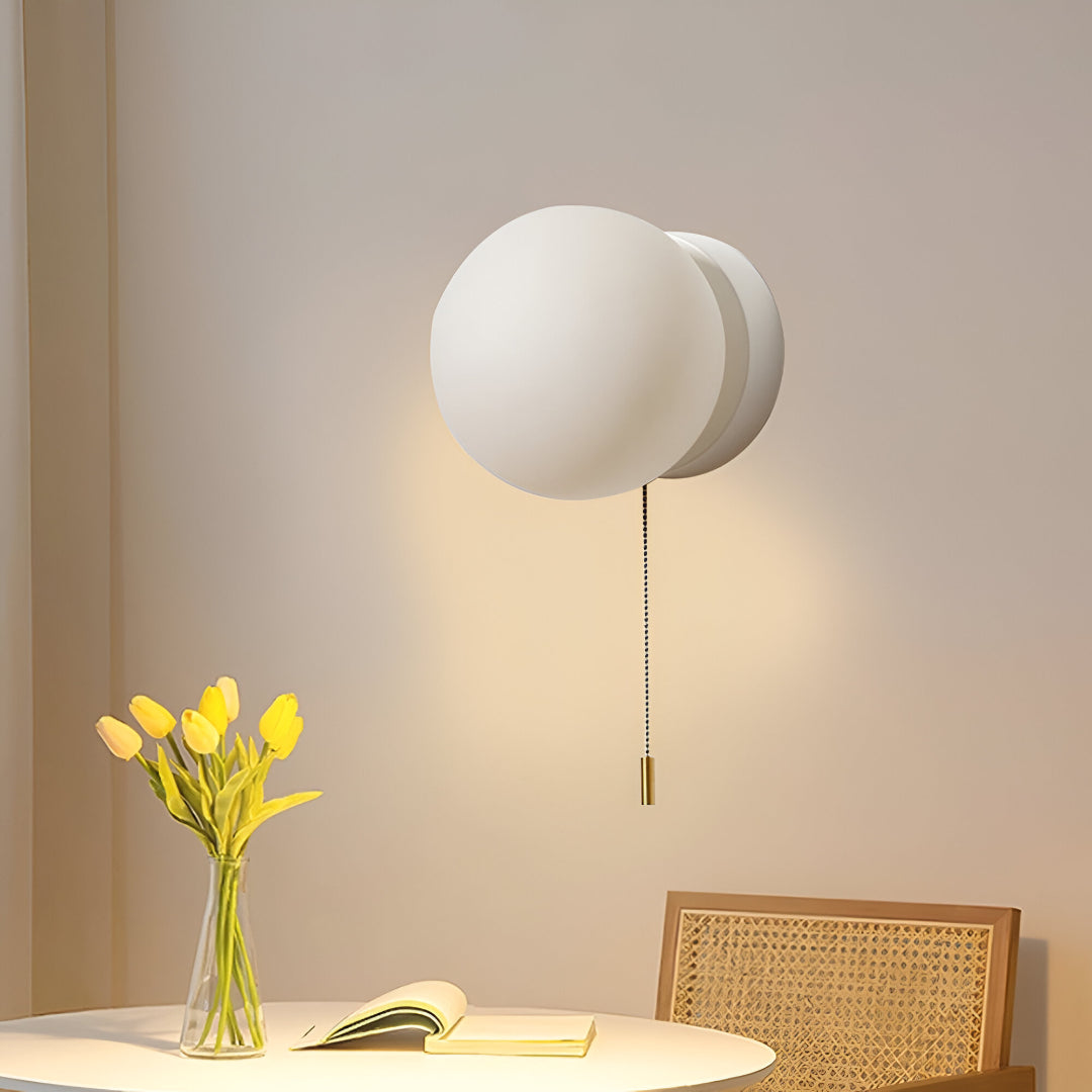 Noordse Minimalistische Glazen Bol Wandlamp LED 1-Licht met Trekkoord