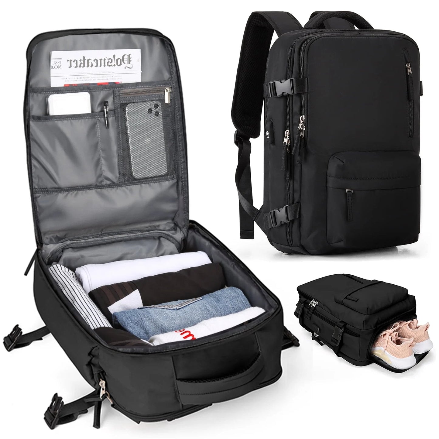Travelliva Dames Reisrugzak 35 L | Waterdicht & met USB-aansluiting | Anti-diefstal & Schoencompartiment | Voor Wandelen, Dagelijks Gebruik & Reizen