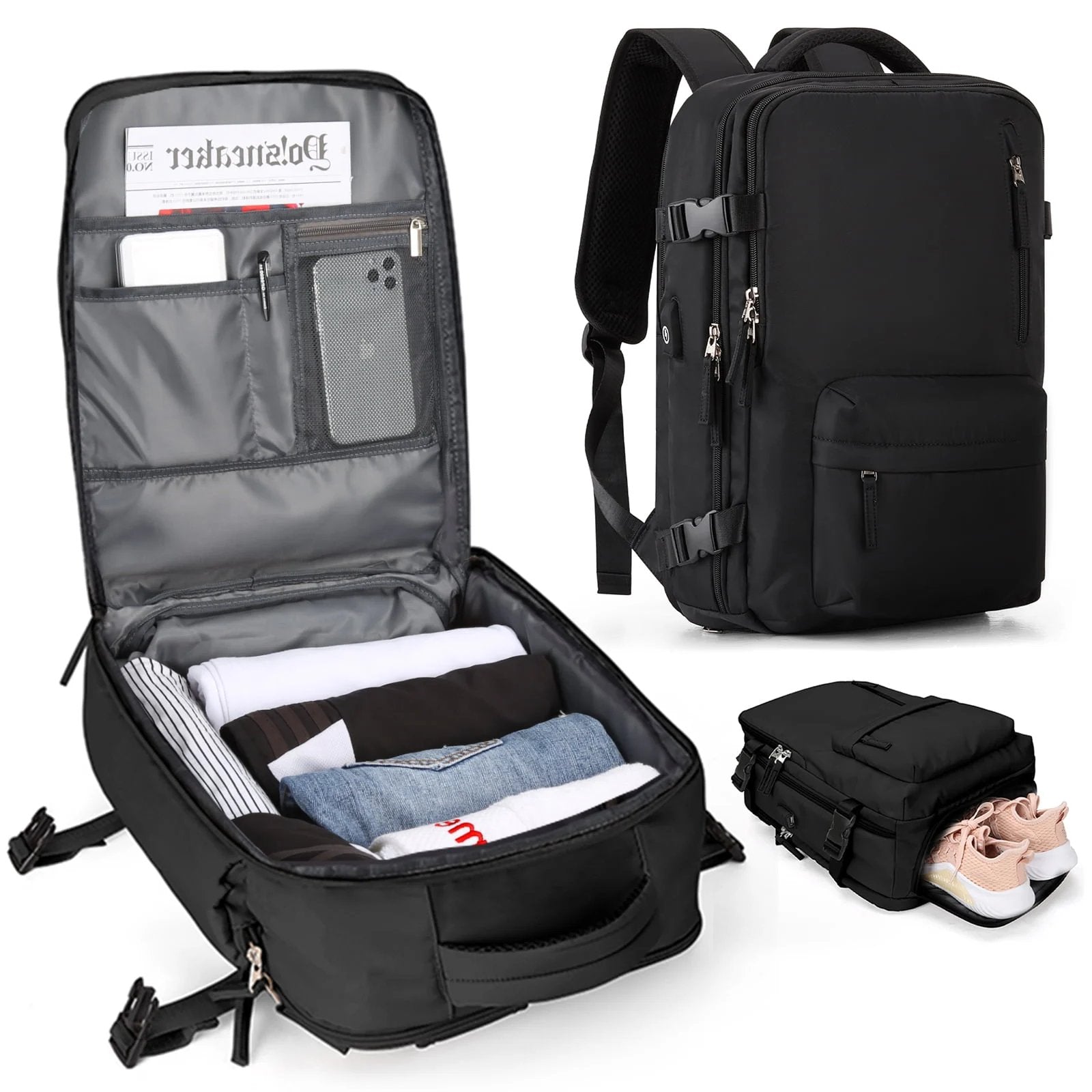 Travelliva Dames Reisrugzak 35 L | Waterdicht & met USB-aansluiting | Anti-diefstal & Schoencompartiment | Voor Wandelen, Dagelijks Gebruik & Reizen