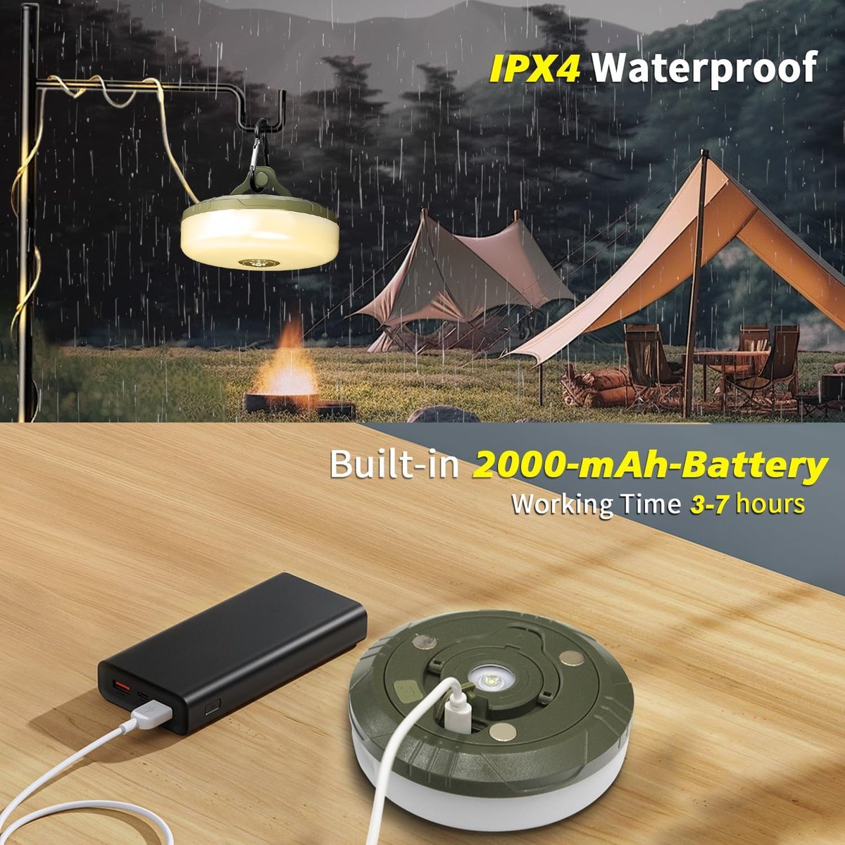 CampLite™ | 4-in-1 Campinglamp met RGB-lampjesketting & Powerbank