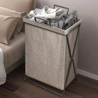 Vouwbare Wasmand met Stalen Frame en Geweven Opbergzak