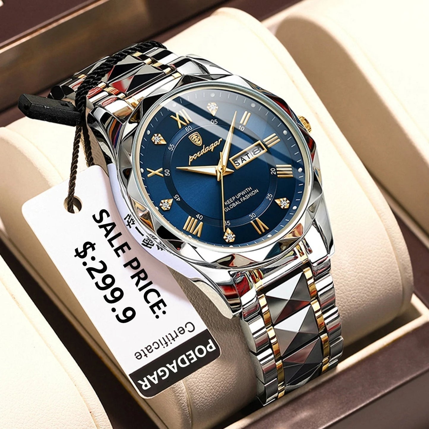 Waterdichte luxe herenarmbandhorloge van topmerk met verlichting