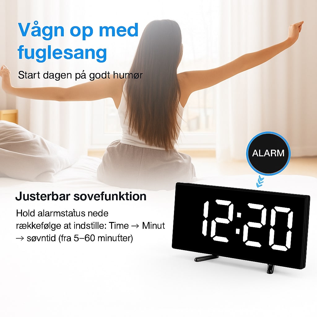 CurveClock | Digitale Wekker LED met Gebogen Scherm en Automatische Verlichting