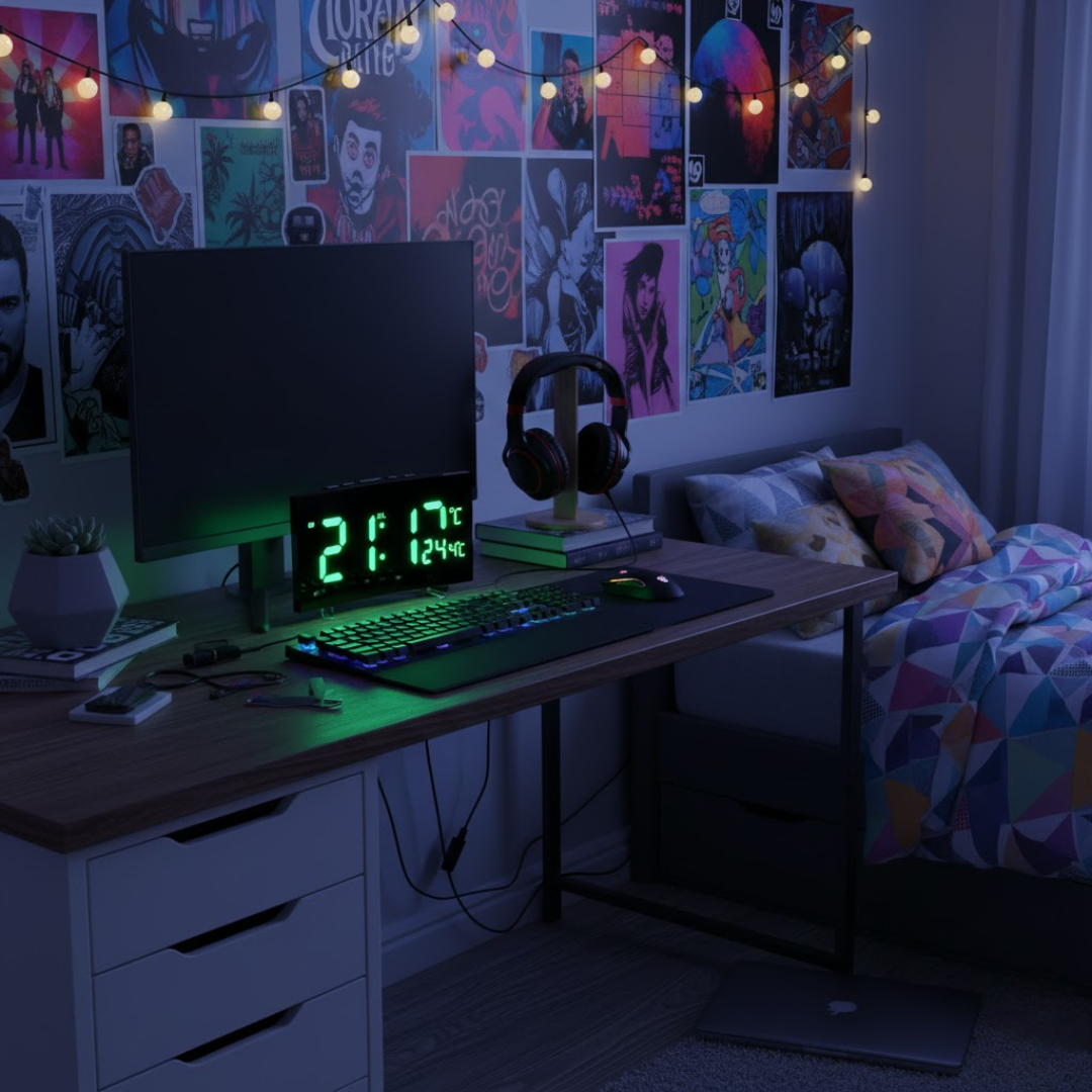 CurveClock | Digitale Wekker LED met Gebogen Scherm en Automatische Verlichting
