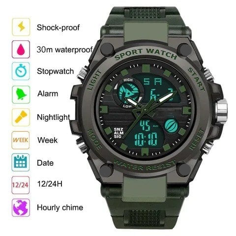 Sportieve Dual-Display Mode Multifunctionele waterdichte verlichte herenarmbandhorloge