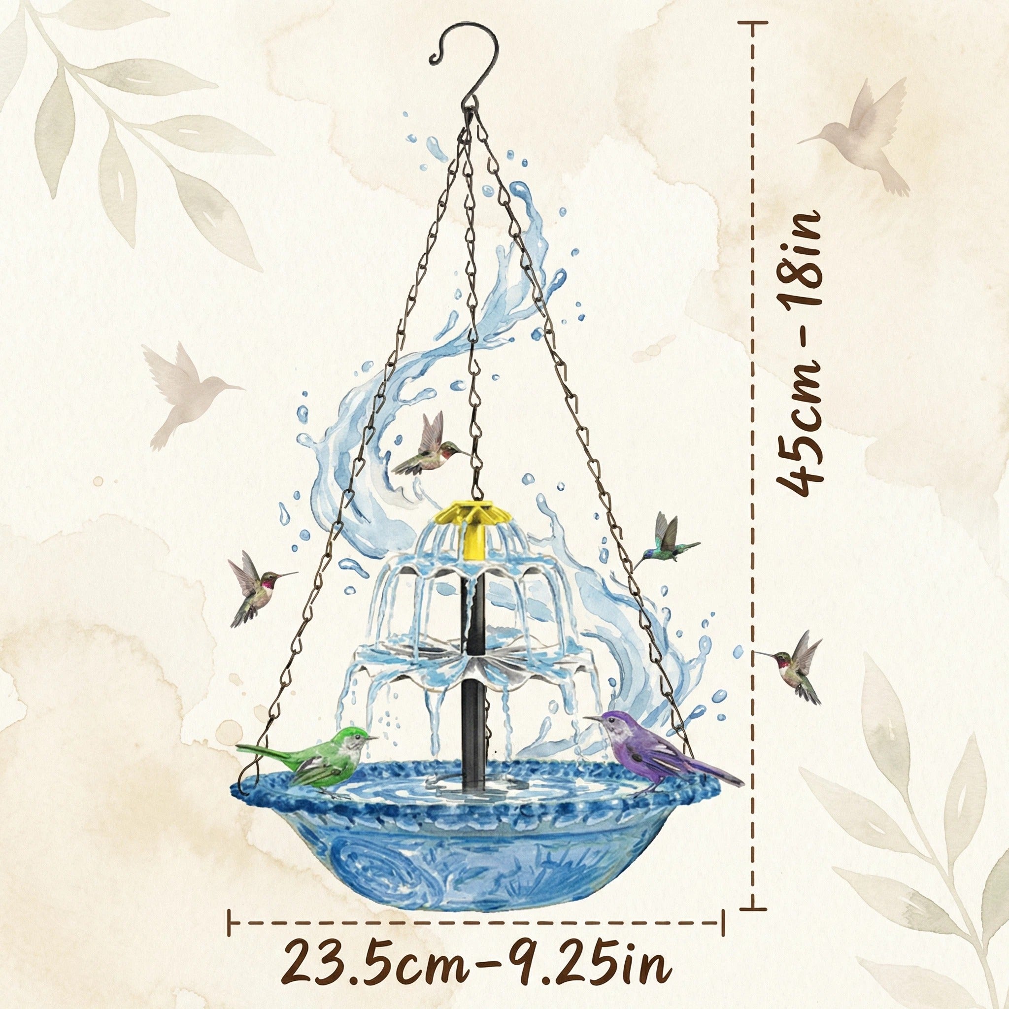 AquaBloom™ | Zonne-energie Hangfontein – Vogelbad met 2-niveaus Waterspel