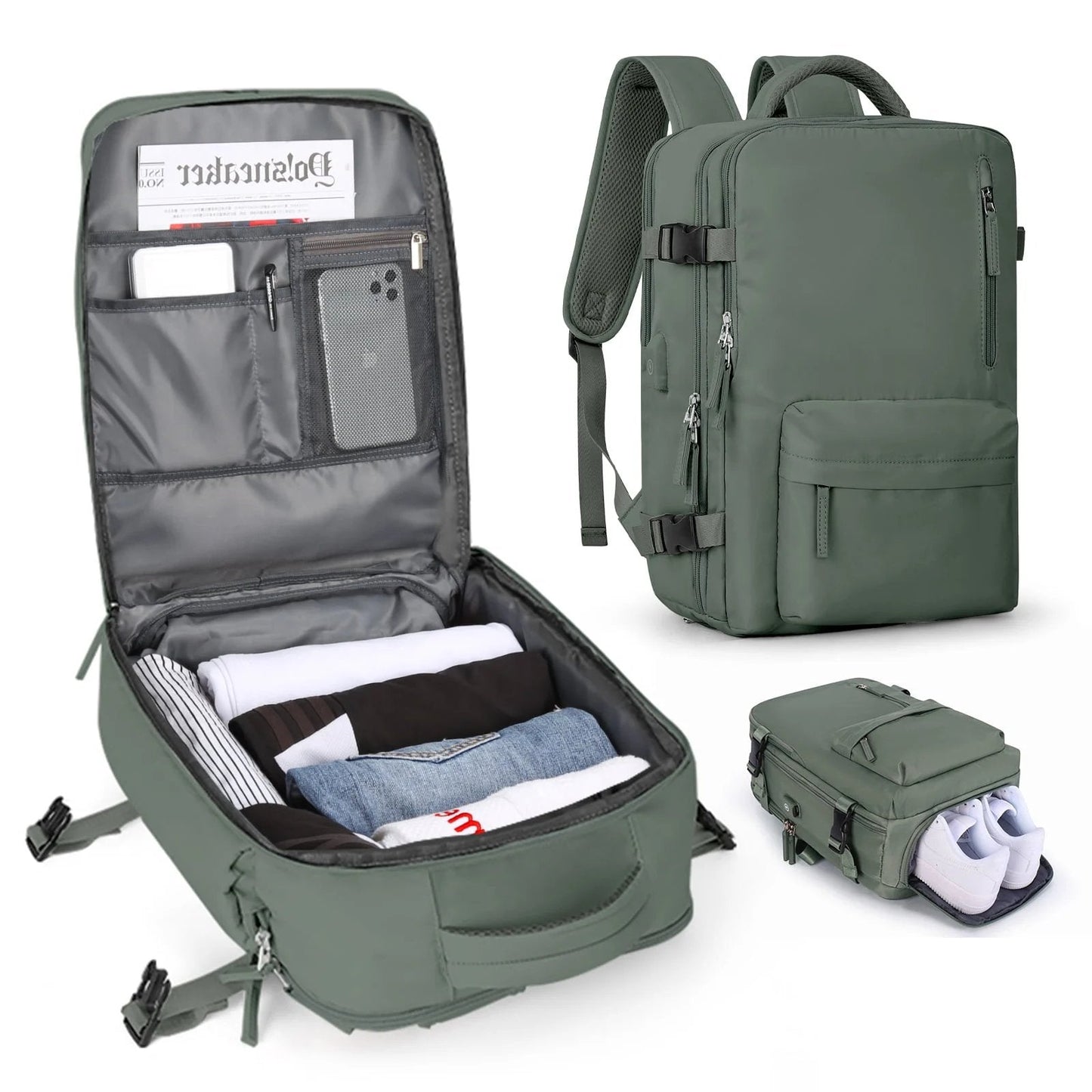 Travelliva Dames Reisrugzak 35 L | Waterdicht & met USB-aansluiting | Anti-diefstal & Schoencompartiment | Voor Wandelen, Dagelijks Gebruik & Reizen