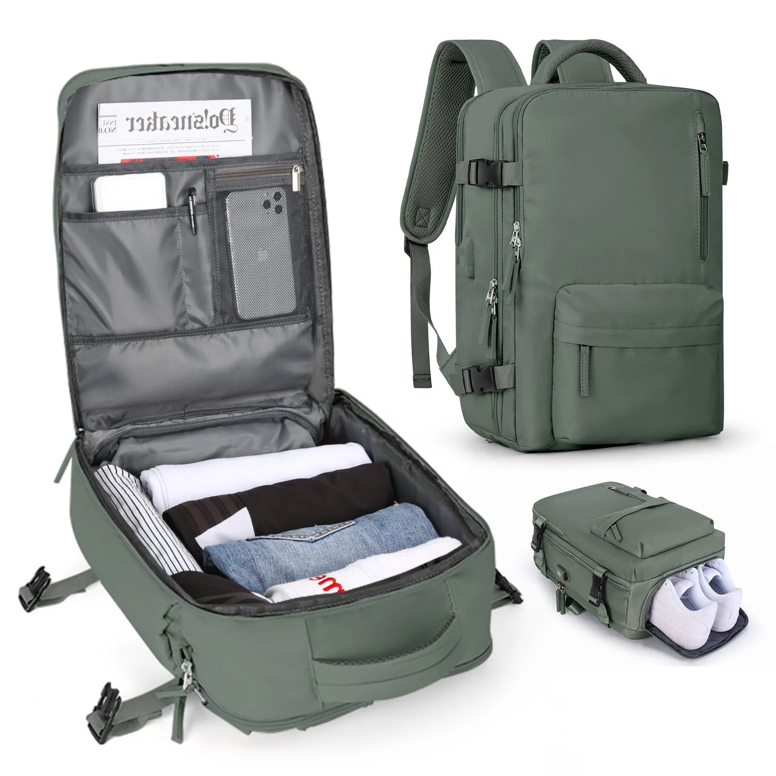 Travelliva Dames Reisrugzak 35 L | Waterdicht & met USB-aansluiting | Anti-diefstal & Schoencompartiment | Voor Wandelen, Dagelijks Gebruik & Reizen