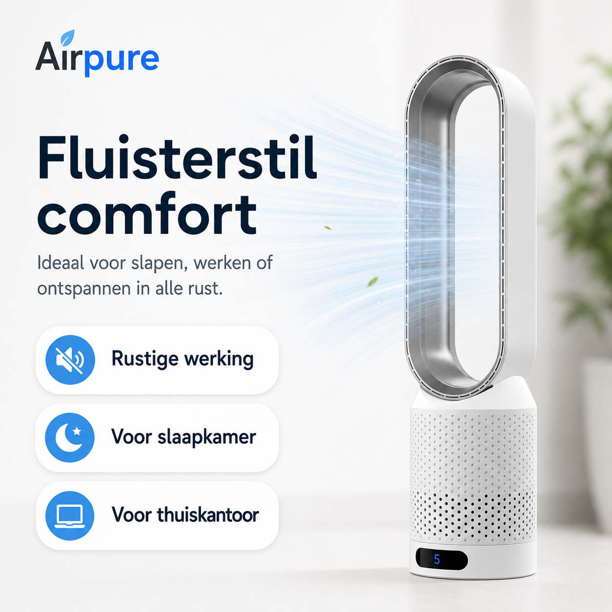 Airpure | Compact 3-in-1 Luchtreiniger & Koeler | Met Oscillatie & LED Aanraakbedieningspaneel