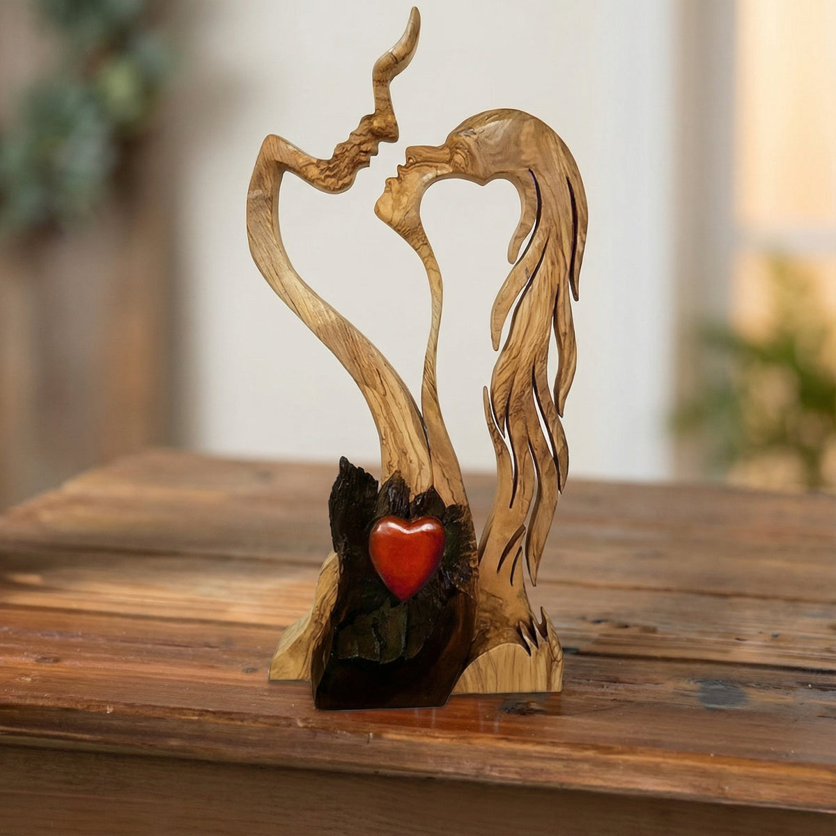 Houten Paar Sculptuur – Abstract Ontwerp, Handgemaakte Uiterlijk & Woondecoratie