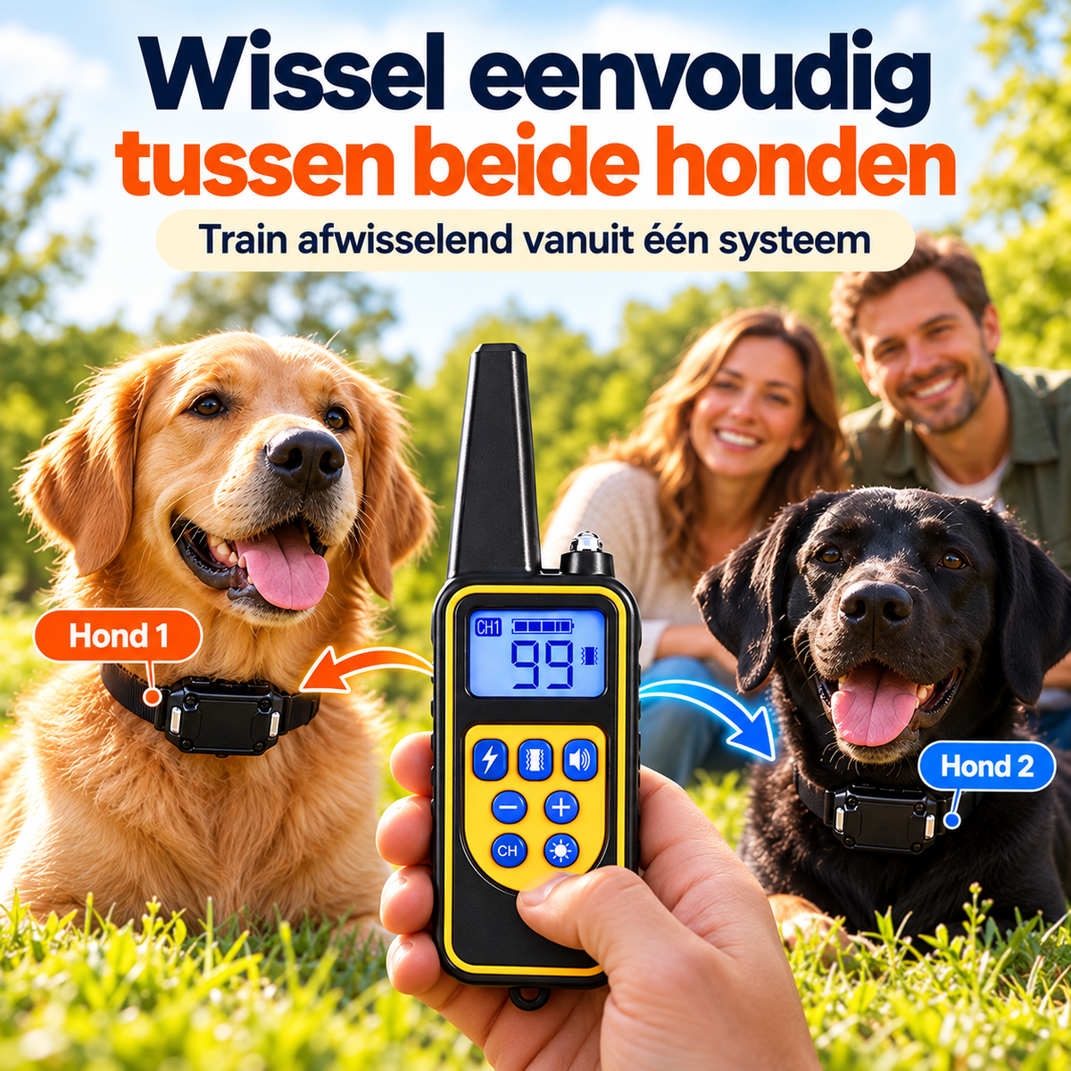 PROCANIS – Trainingshalsband voor 2 Honden met Afstandsbediening, 2 Ontvangers & 3 Modi