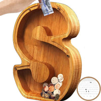 TreasureNest Muntbank | Gepersonaliseerde houten spaarpot in A-Z letterontwerpen