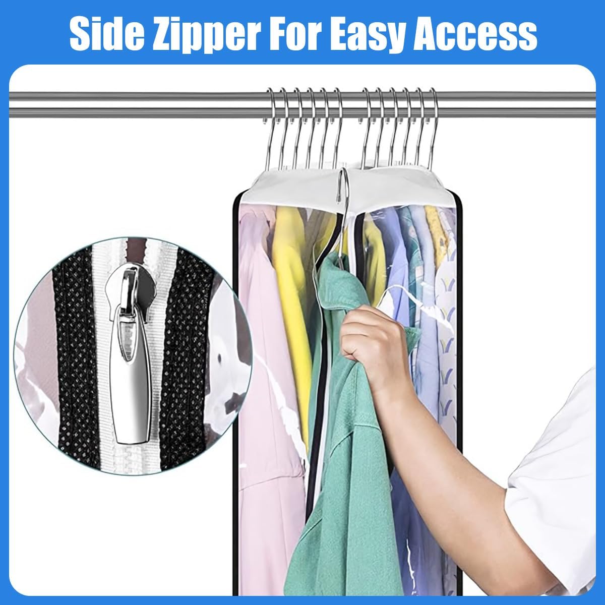 Doorzichtige kledinghoezen met zijplooien – 3-pack opbergzakken met zijrits (Koop 1, krijg 1 GRATIS)