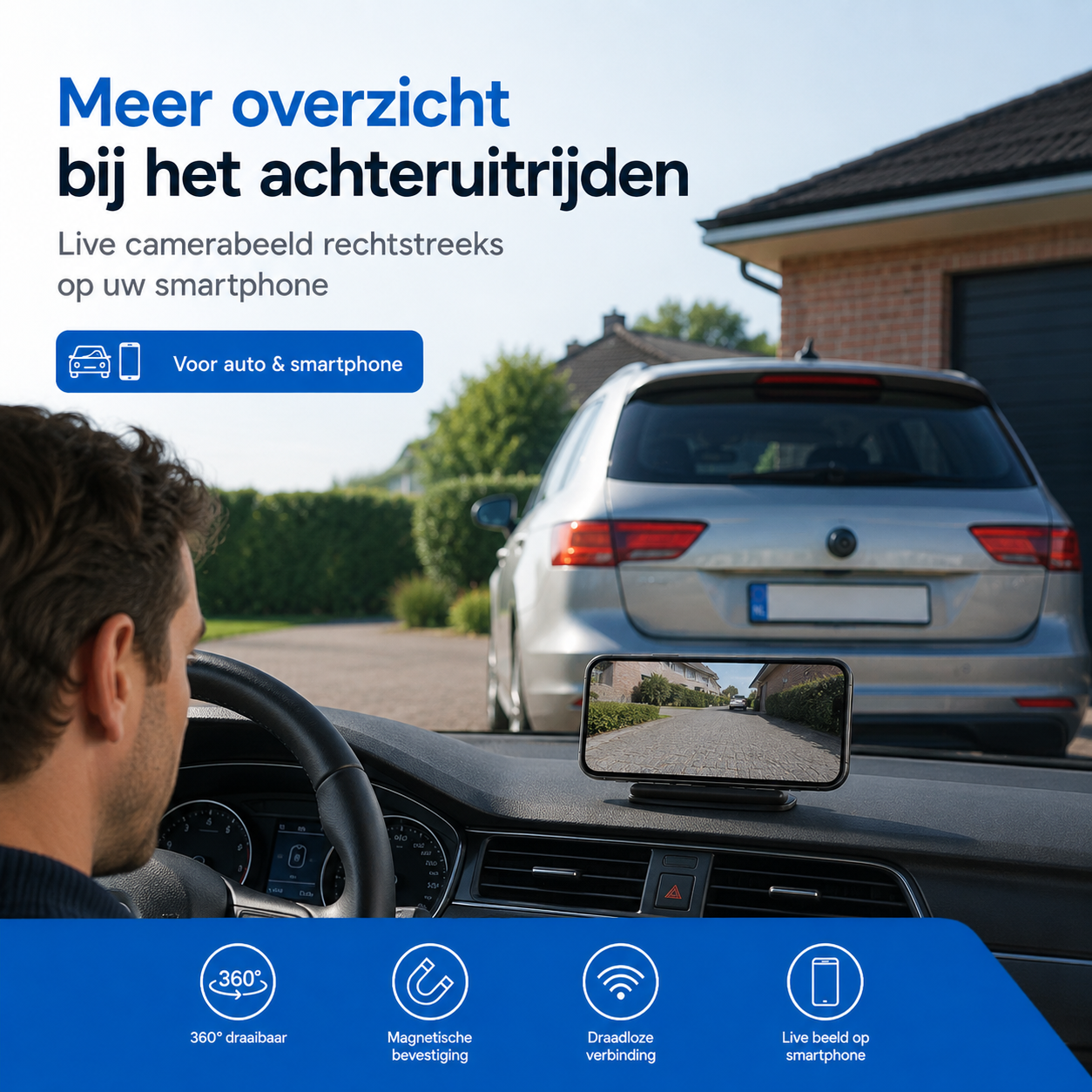 AutoVision | Draadloze HD Achteruitrijcamera voor Auto & Smartphone