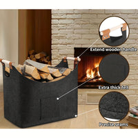 Filz-Kaminholzkorb FELDURA | Vouwbaar | 55L Volume | Met houten handvatten & leren details | Donkergrijs