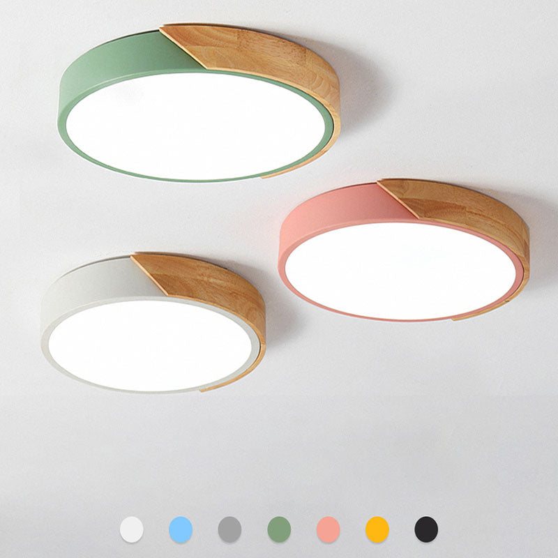 Minimalistische Ronde LED Plafondlamp met Houtdecor – Modern Design, Dimbaar