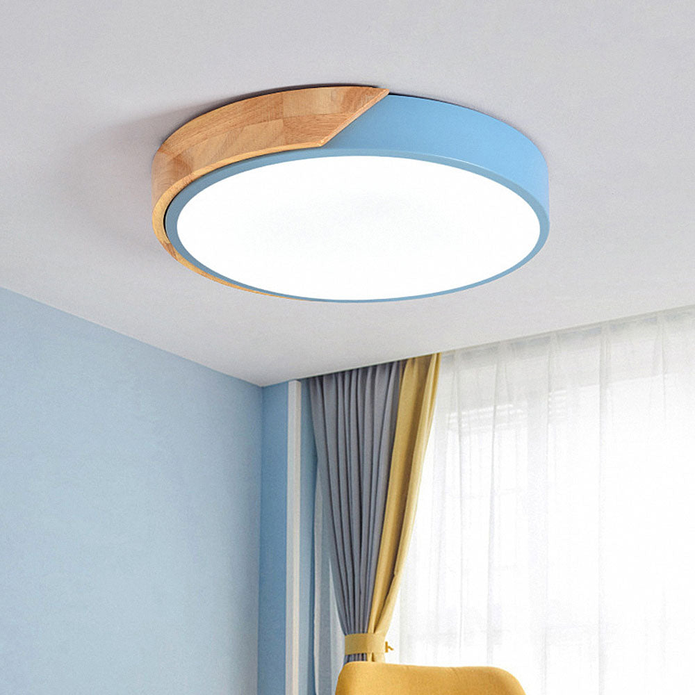 Minimalistische Ronde LED Plafondlamp met Houtdecor – Modern Design, Dimbaar