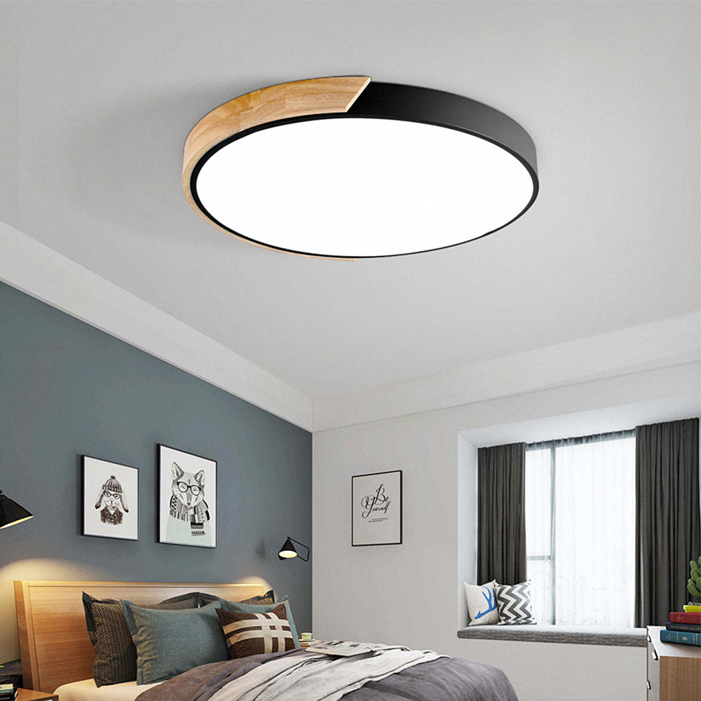 Minimalistische Ronde LED Plafondlamp met Houtdecor – Modern Design, Dimbaar