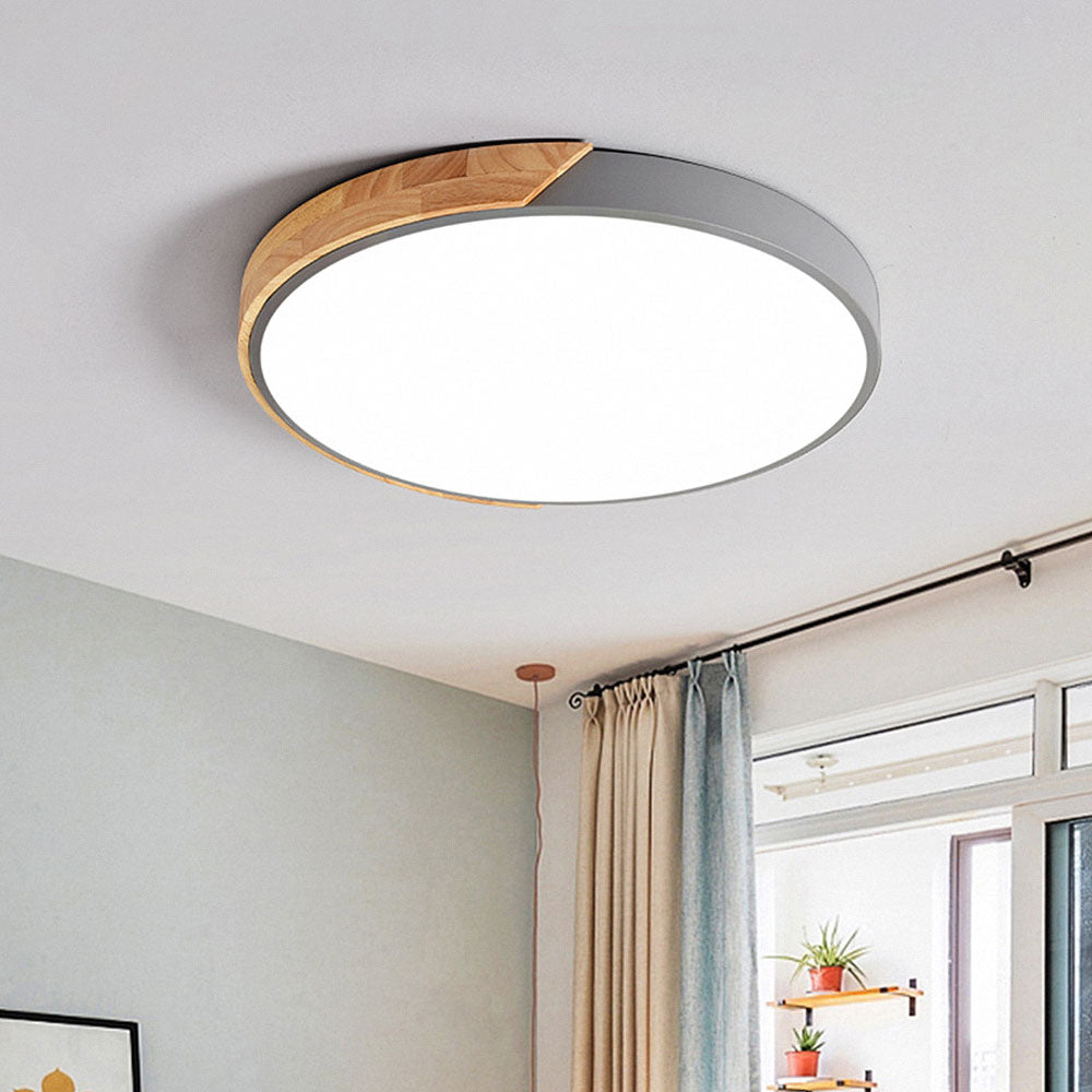 Minimalistische Ronde LED Plafondlamp met Houtdecor – Modern Design, Dimbaar