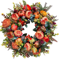 Herfstkrans 40 cm Pioenbloemen en Pompoenen Deurdecoratie