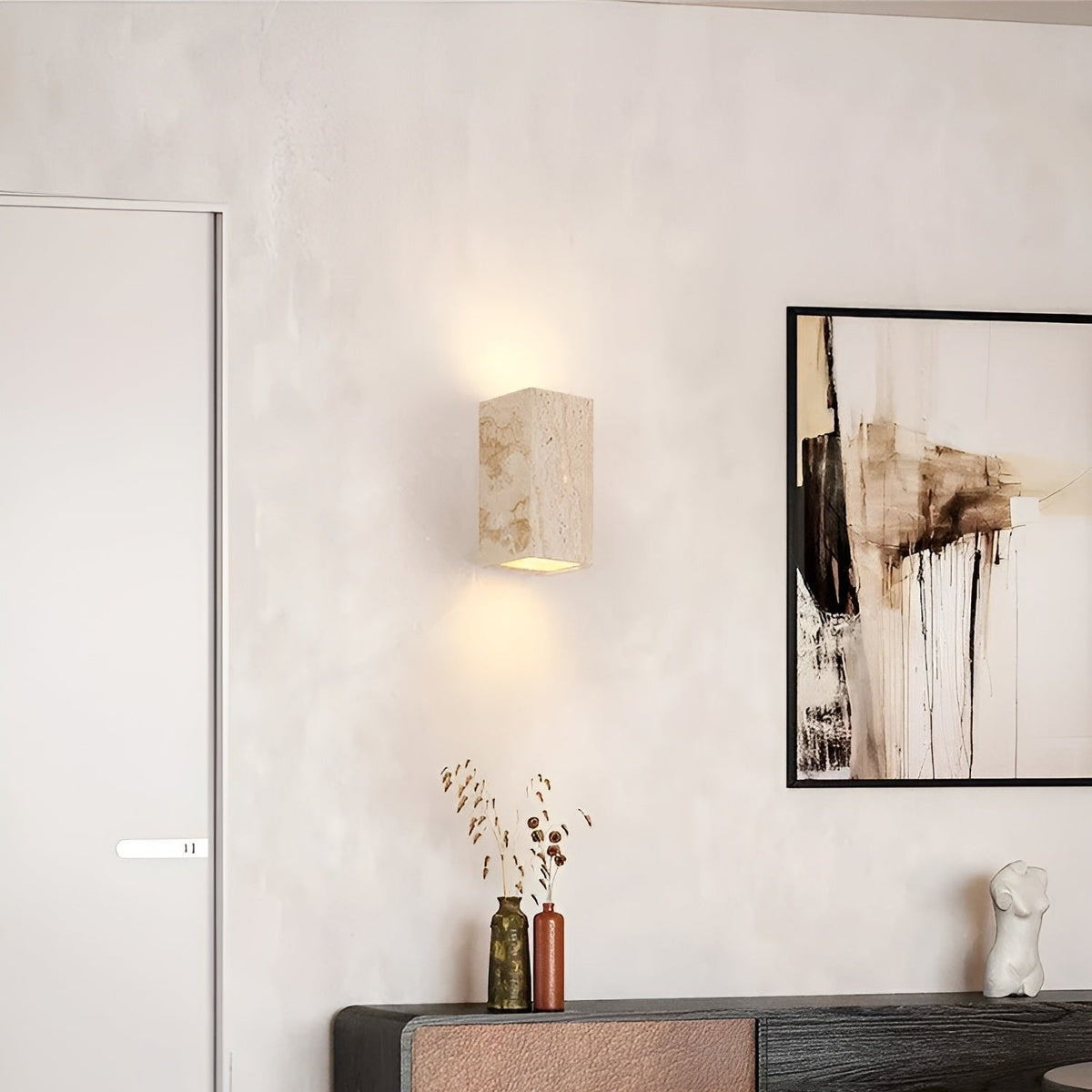 Travertijn Steen Minimalistische Buiten LED Wandlamp