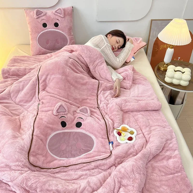 CozyNest – Deken met Kussen 2-in-1 Plucheontwerp – voor Thuis & Reizen