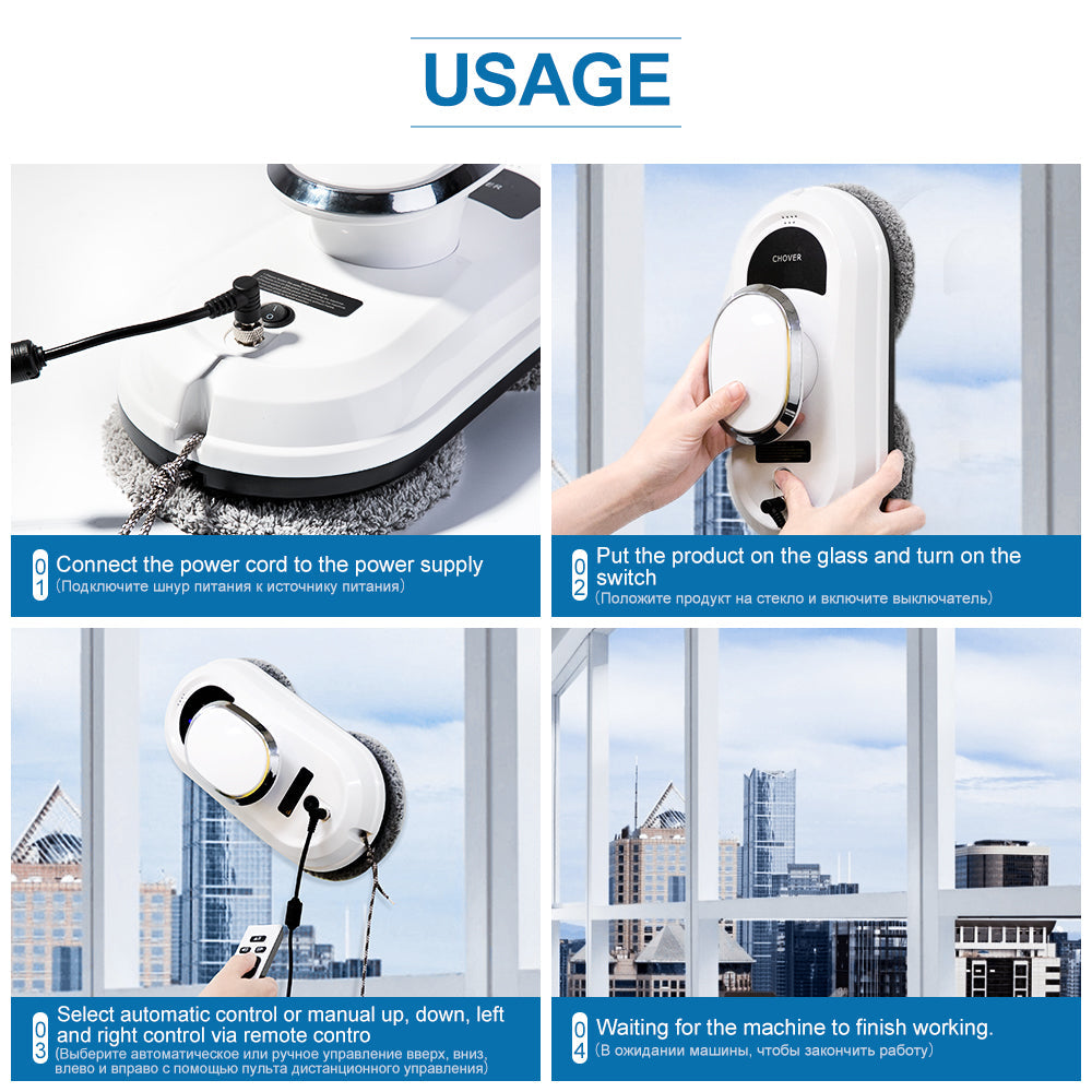 CleanBot Raamreiniger Robot – Slim en Handsfree met Afstandsbediening voor Streepvrije Ramen