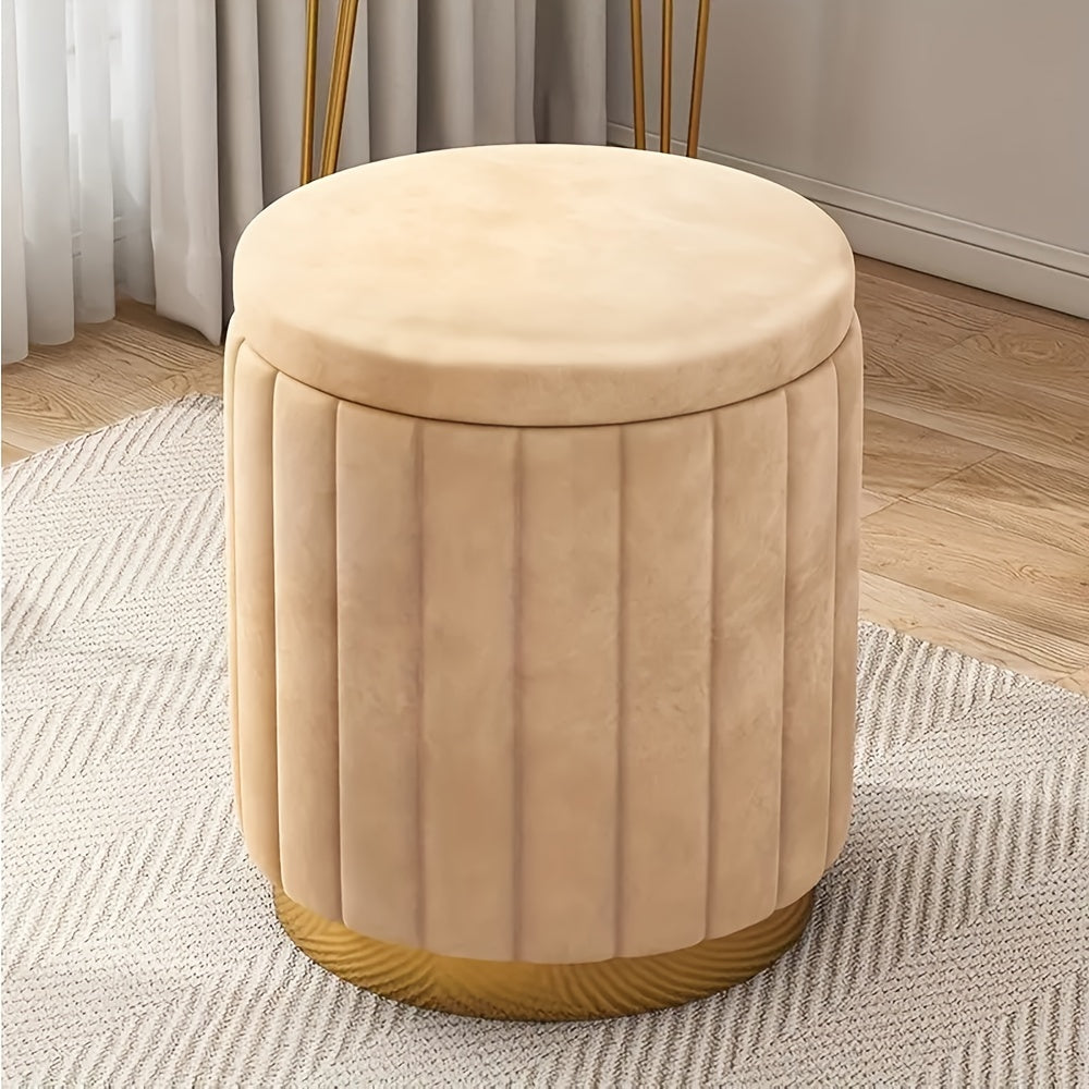 Nordic Chic Opberghocker – Stijlvolle Ronde Pouf met Opbergruimte en Spiegelafwerking