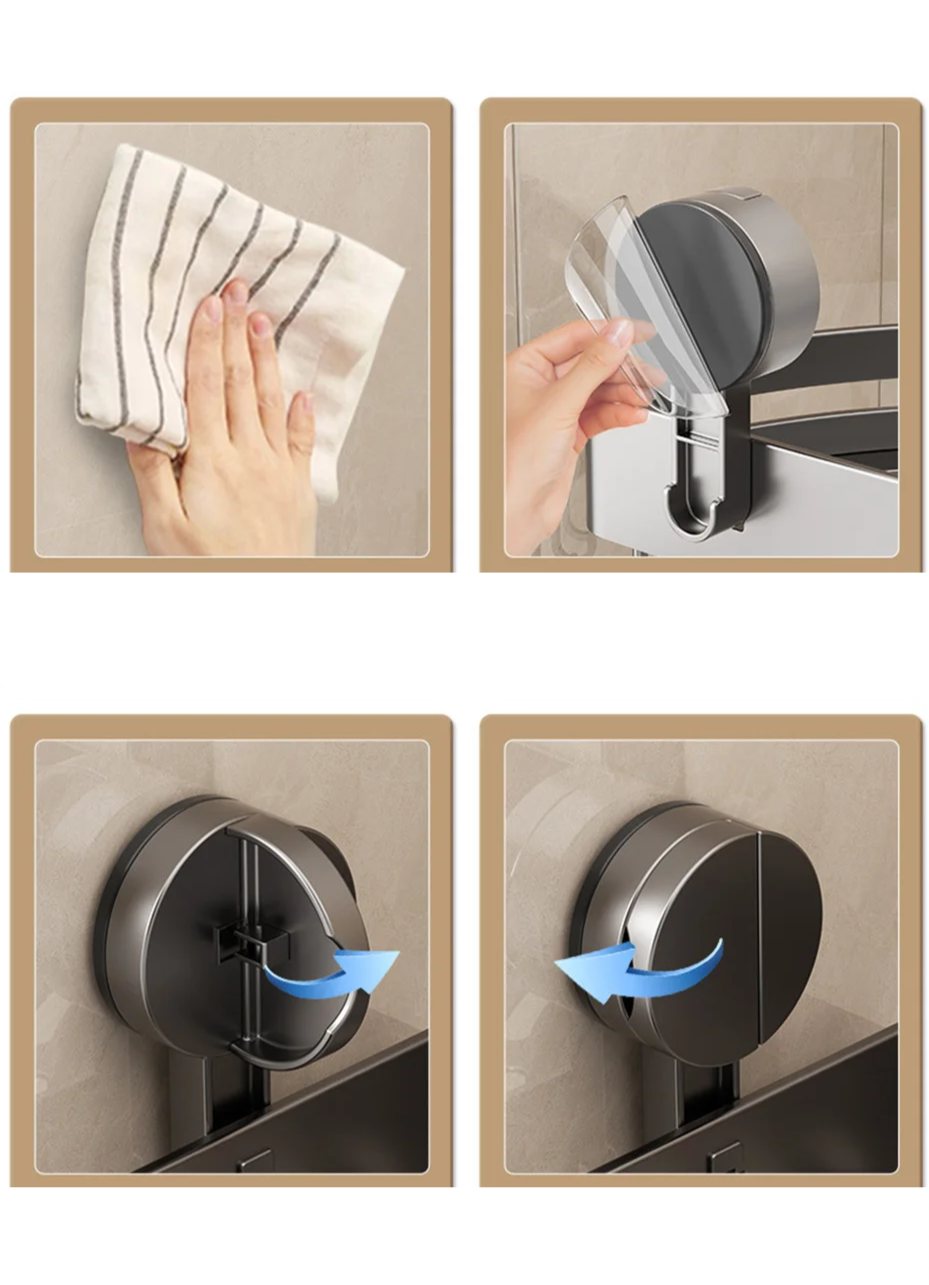 AquaGrip Zuignap-Doucherek zonder boren – Aluminium Badrek, Hoek- of Wandmontage