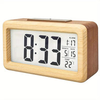 Houten Digitale Alarmklok – LED Display met Temperatuur en Datum