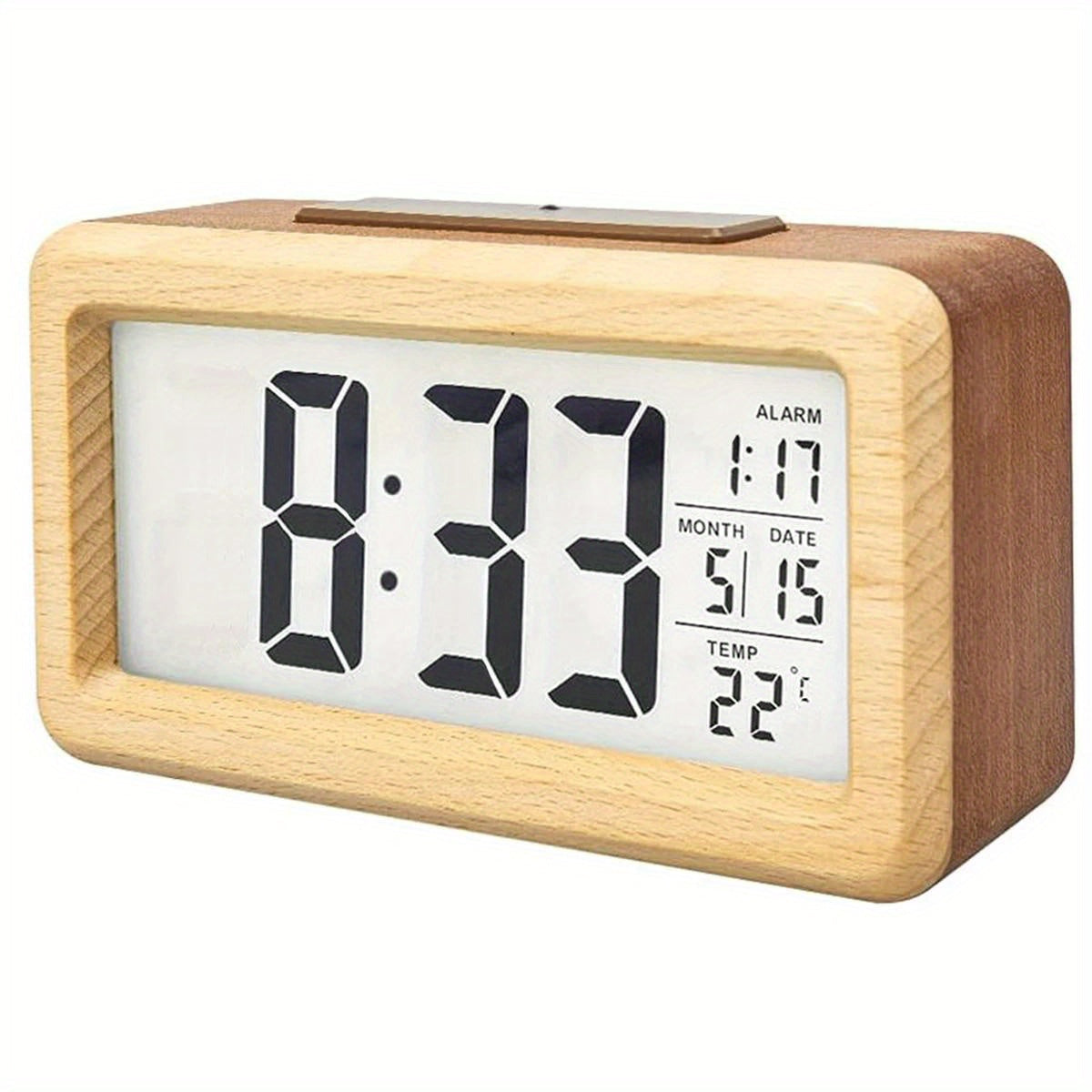 Houten Digitale Alarmklok – LED Display met Temperatuur en Datum