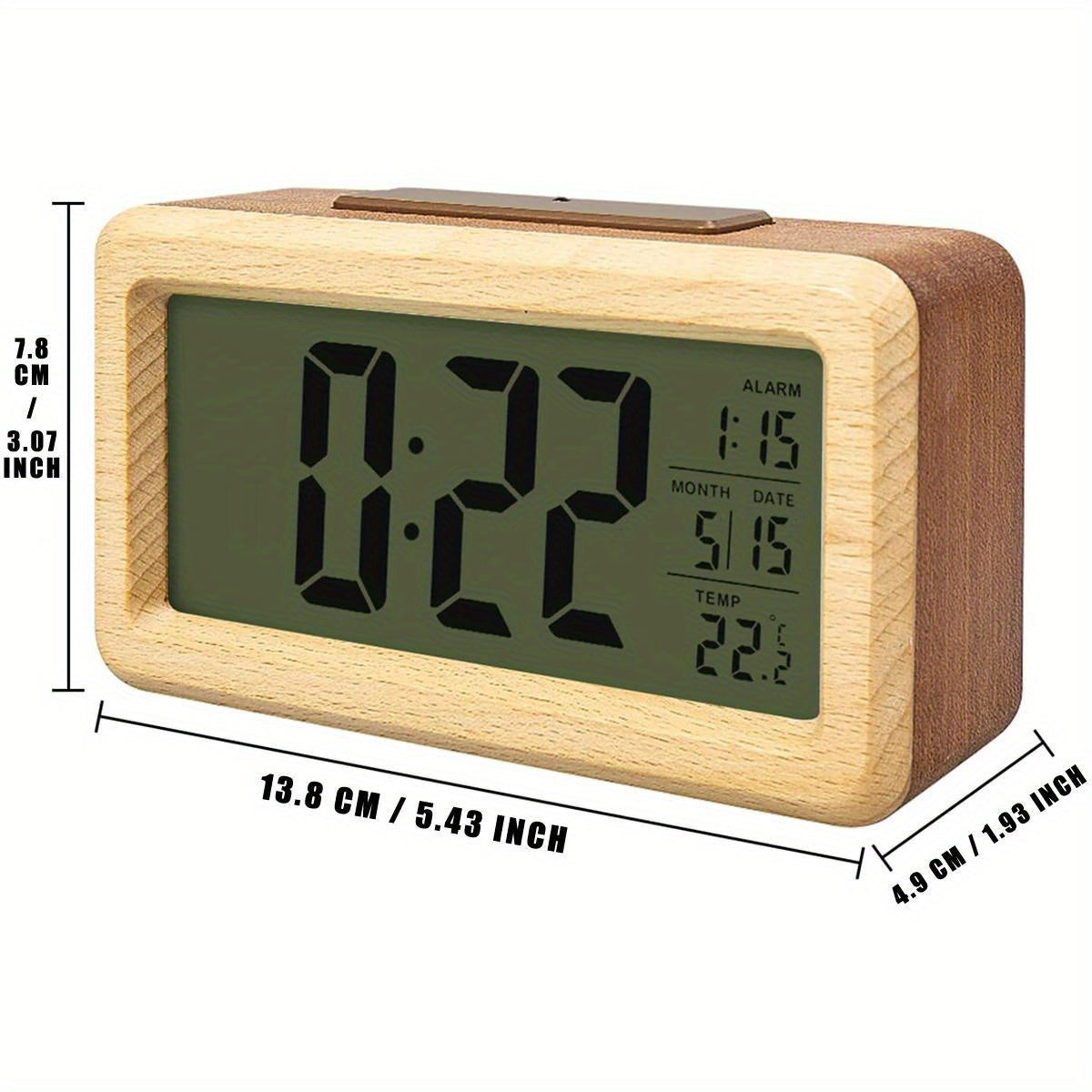 Houten Digitale Alarmklok – LED Display met Temperatuur en Datum