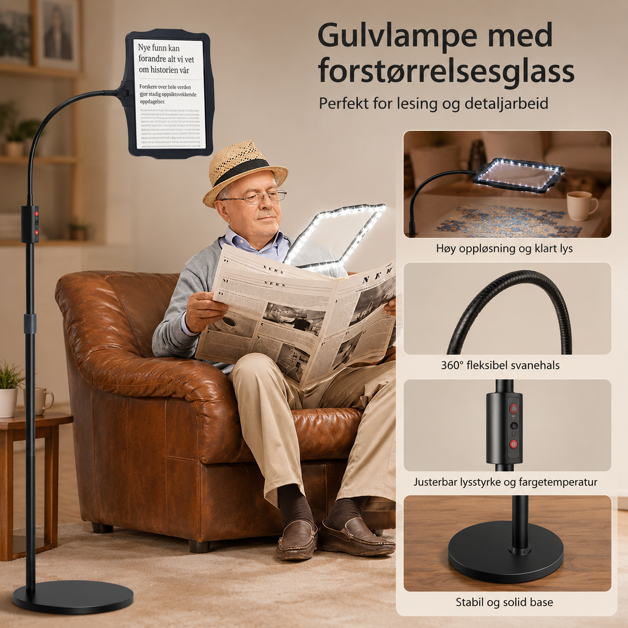 Vloerlamp met Vergrootglas – Perfect voor Detailwerk