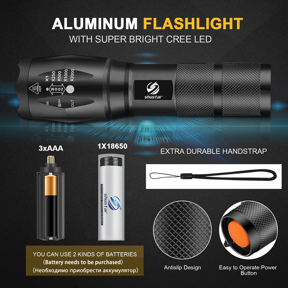 MS18 High-Performance LED Zaklamp | 100.000 Lumen | 18x Cree XHP70 2.0 LEDs | 2,3 km Bereik | IP56 Waterdicht | OLED-Statusdisplay | Inclusief Accupack