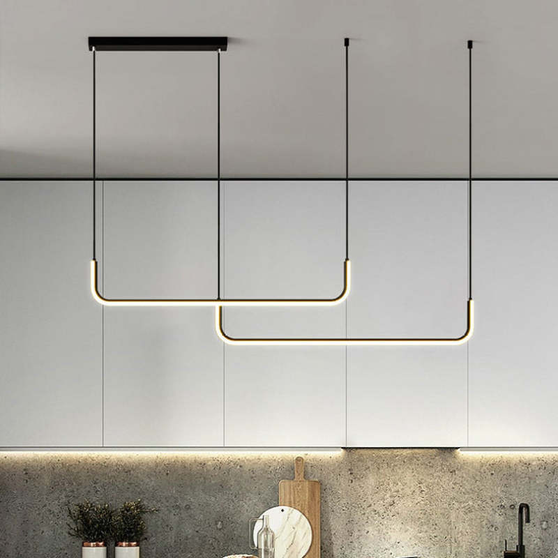 Clen Minimalistische Lineaire Hanglamp Goud/Zwart. Woonkamer