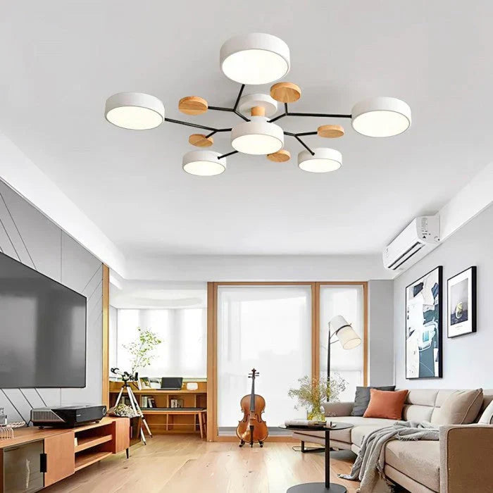 Moderne LED plafondlamp met meerdere armen – minimalistisch design met houten accenten