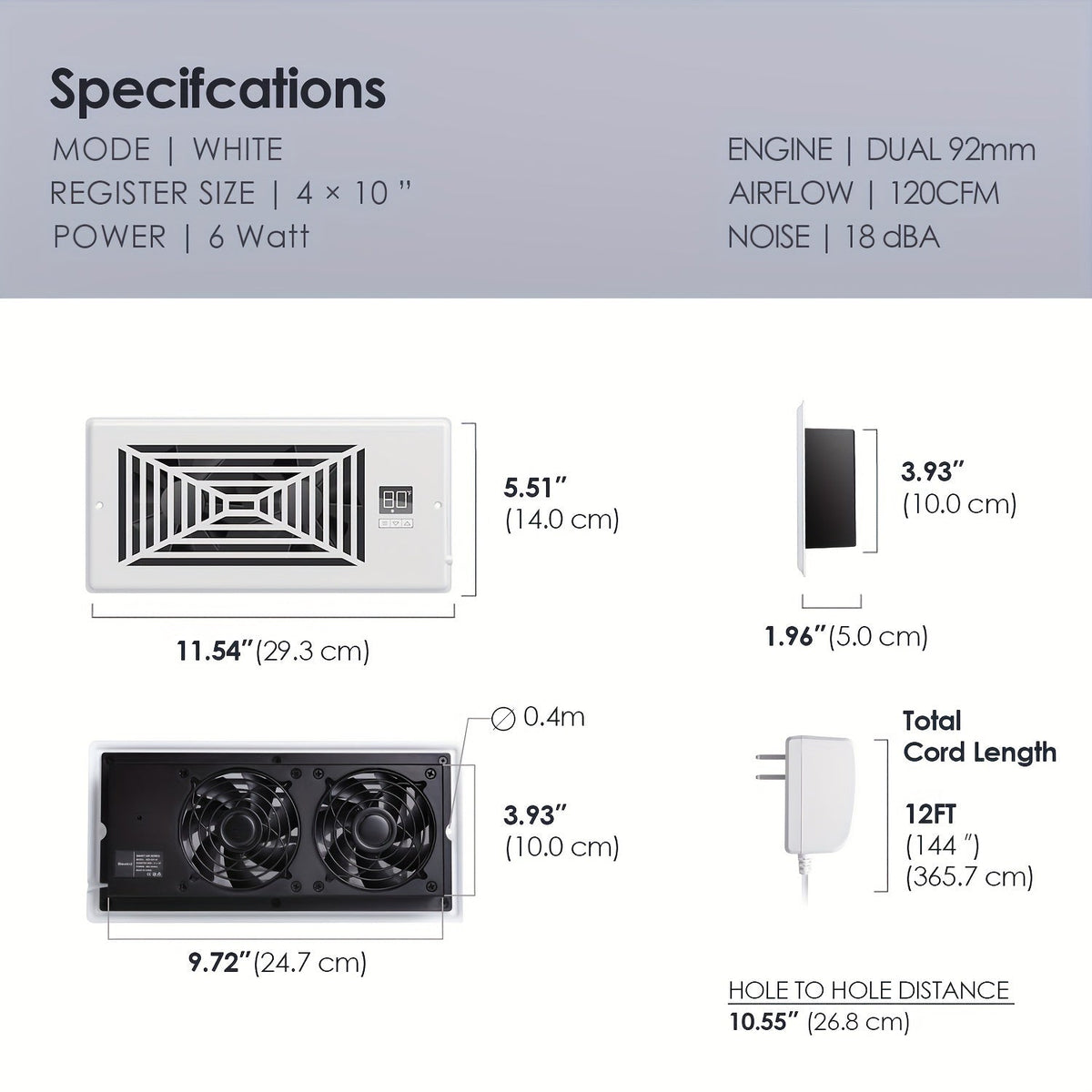 4" x 10" Slimme Register Booster Ventilator – HVAC-Bouwaccessoires met Afstandsbediening, Thermostaatregeling – Stille werking voor efficiënte verwarmings- en koelingsprestaties