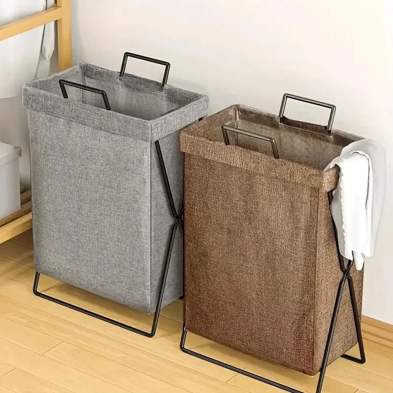 Vouwbare Wasmand met Stalen Frame en Geweven Opbergzak