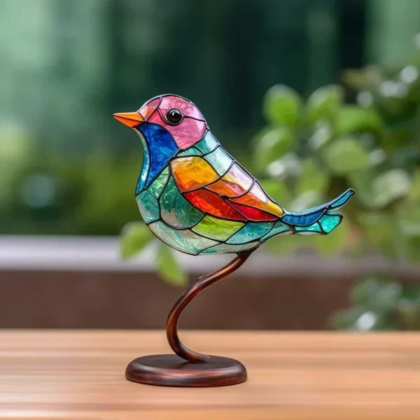 Moderne vogel tafel sculptuur met gekleurd glas en decoratief kunstontwerp