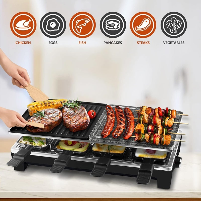 Skanto | Elektrische Grill 2-in-1 met Raclette-pannen en Anti-aanbaklaag