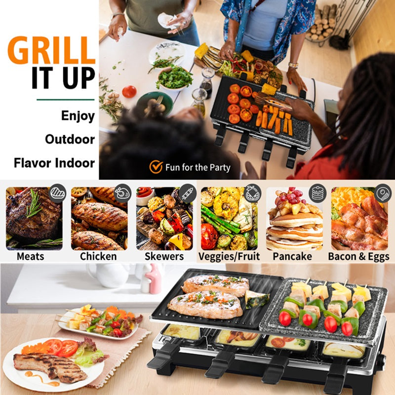 Skanto | Elektrische Grill 2-in-1 met Raclette-pannen en Anti-aanbaklaag