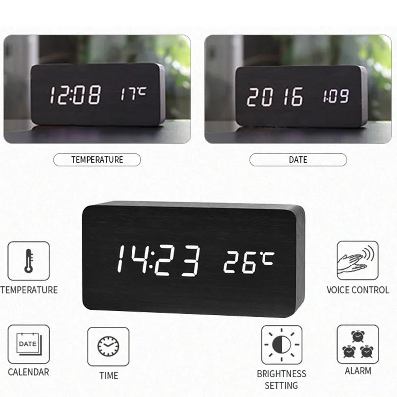 Houten LED Digitale Wecker - Stijlvol met Temperatuurweergave