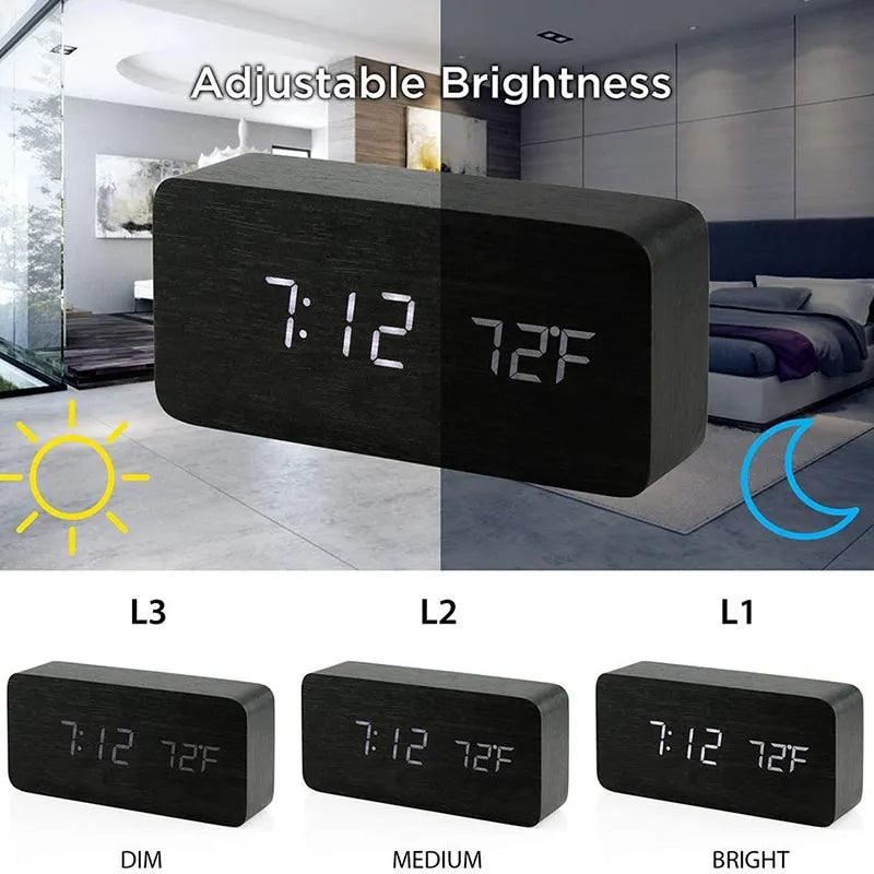 Houten LED Digitale Wecker - Stijlvol met Temperatuurweergave