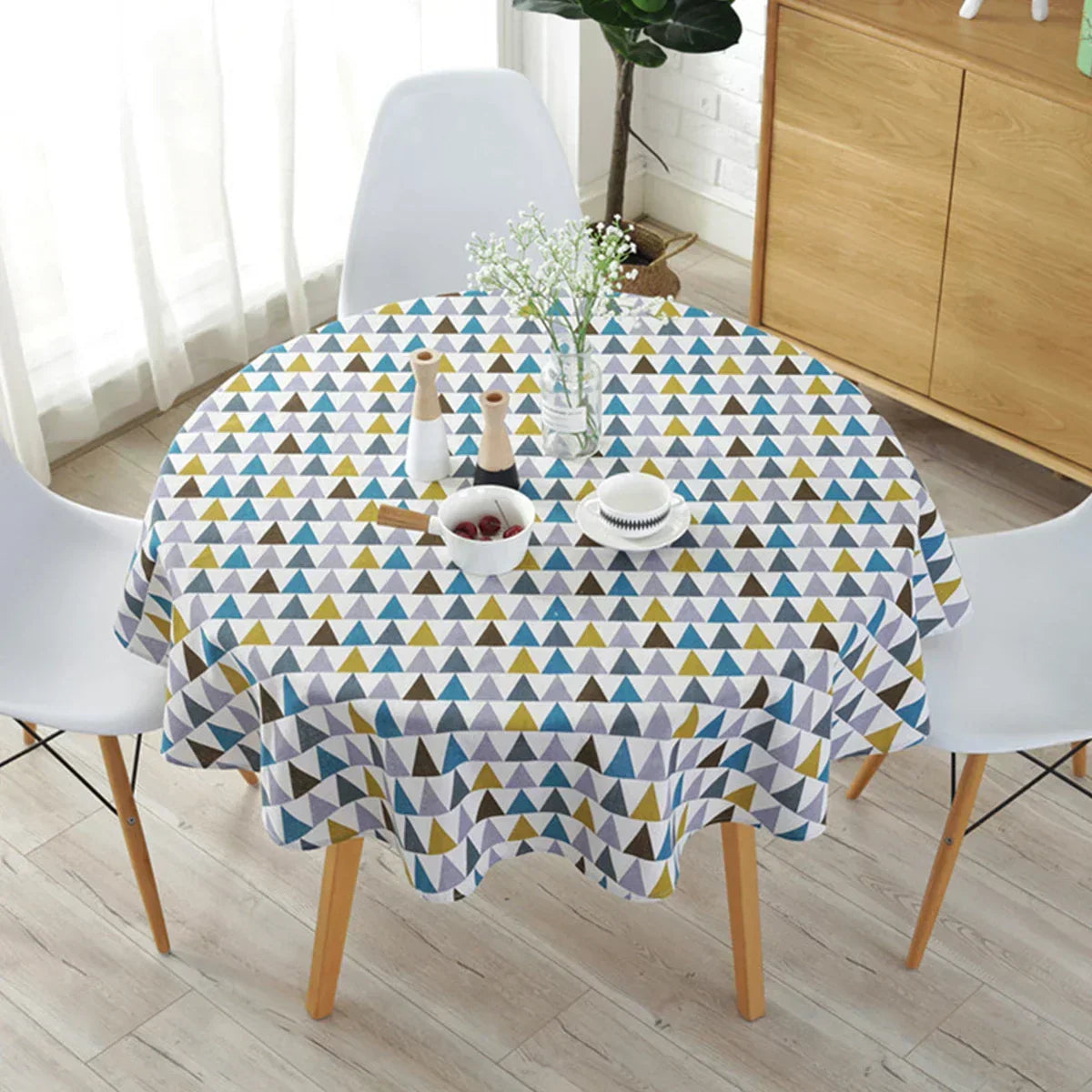 Ronde Tafelkleed met Visgraatpatroon voor Stijlvolle Tafeldecoratie