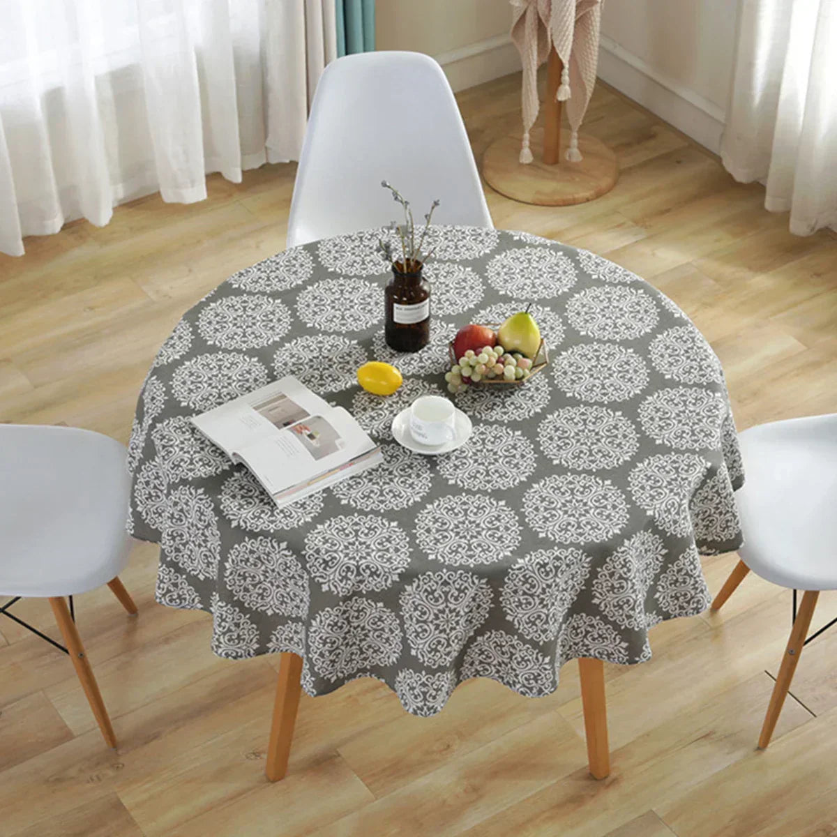Ronde Tafelkleed met Visgraatpatroon voor Stijlvolle Tafeldecoratie