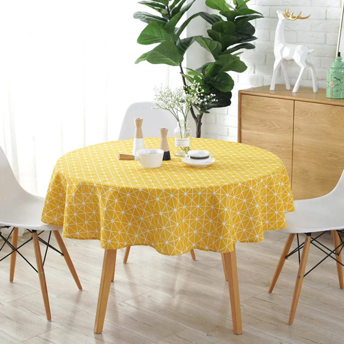 Ronde Tafelkleed met Visgraatpatroon voor Stijlvolle Tafeldecoratie
