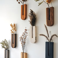Set van Houten Wandplantenhouders voor Kamerplanten met een Minimalistisch en Natuurlijk Ontwerp