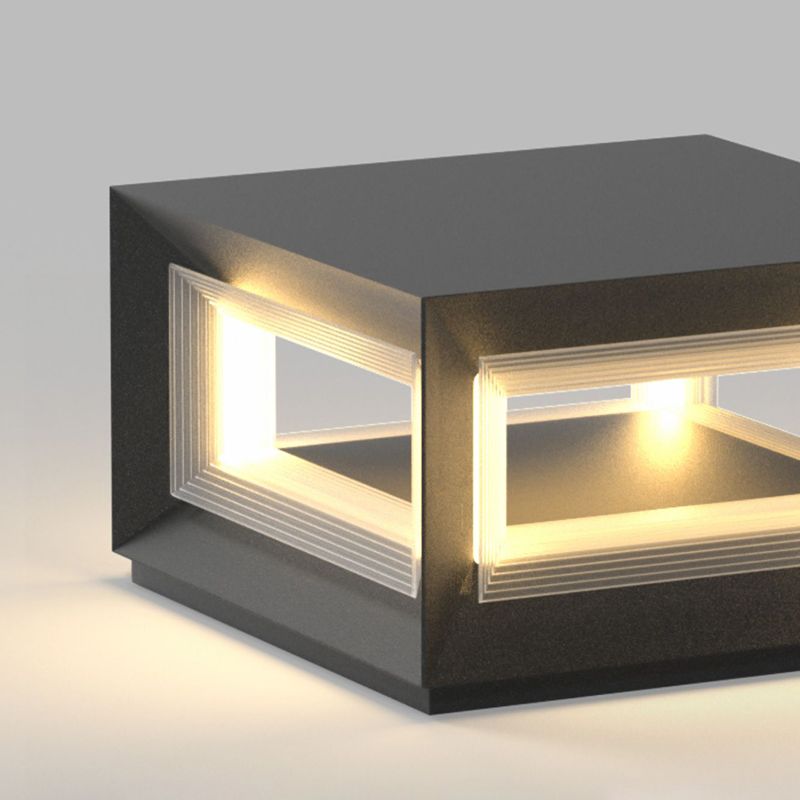 Ray Hedendaagse LED Cube Metalen Buitenlampen, Zwart