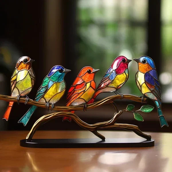 Moderne vogel tafel sculptuur met gekleurd glas en decoratief kunstontwerp
